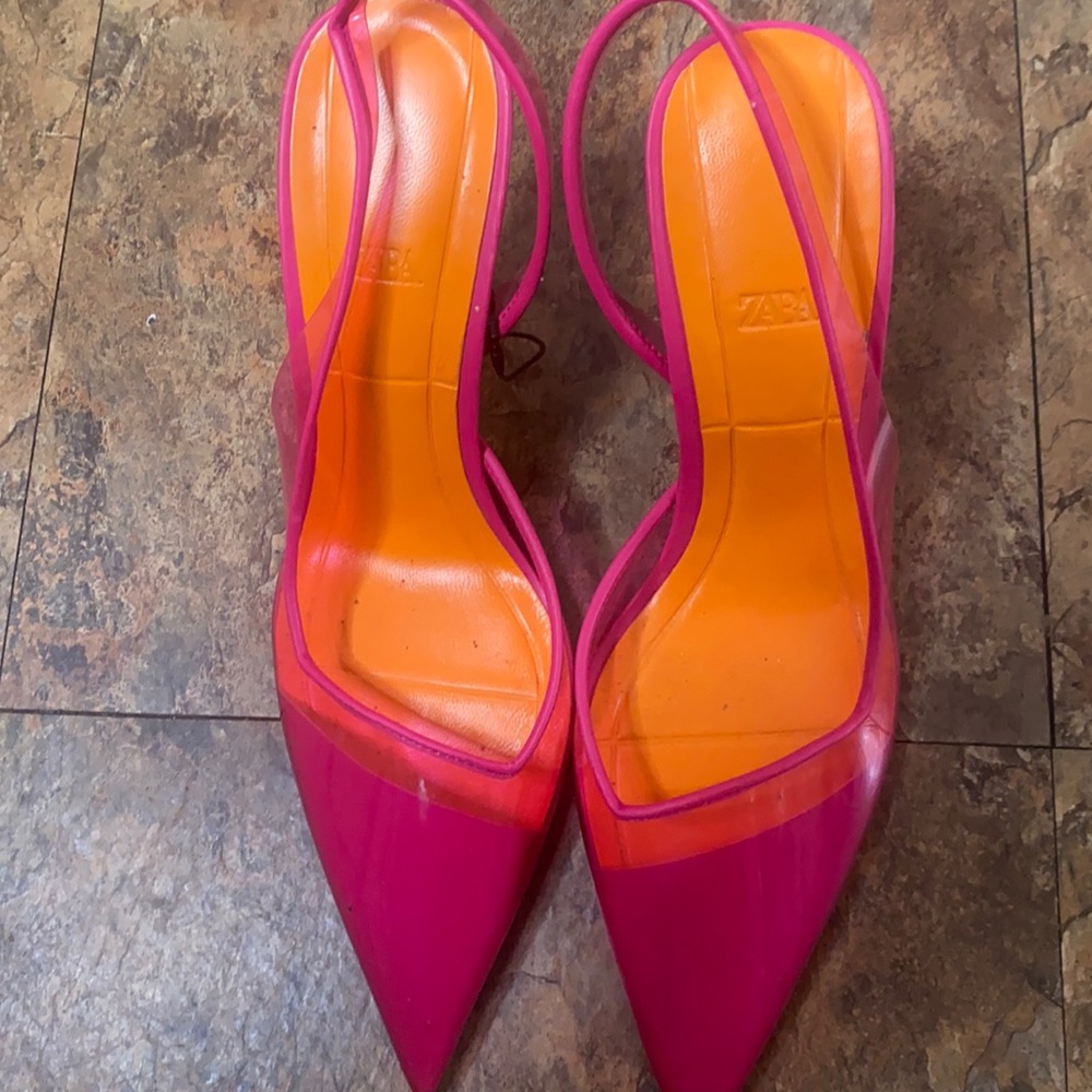 Fuchsia and orange high heels
